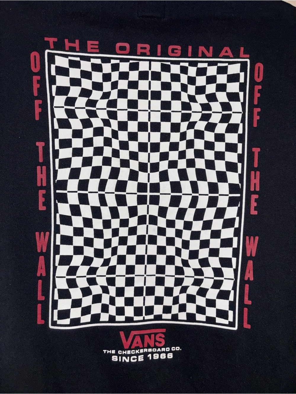 Vans Black sweatshirt with White Warped Checkerboard and Red Accents M hoodie